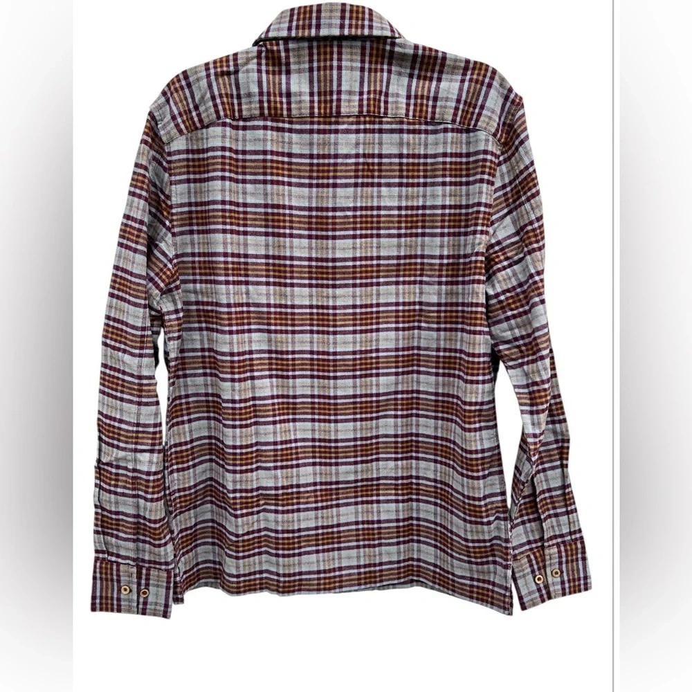 UNTICKit Verona Men's Medium Blue Maroon Plaid Cotton‎ Flannel Shirt NWT - Picture 3 of 10